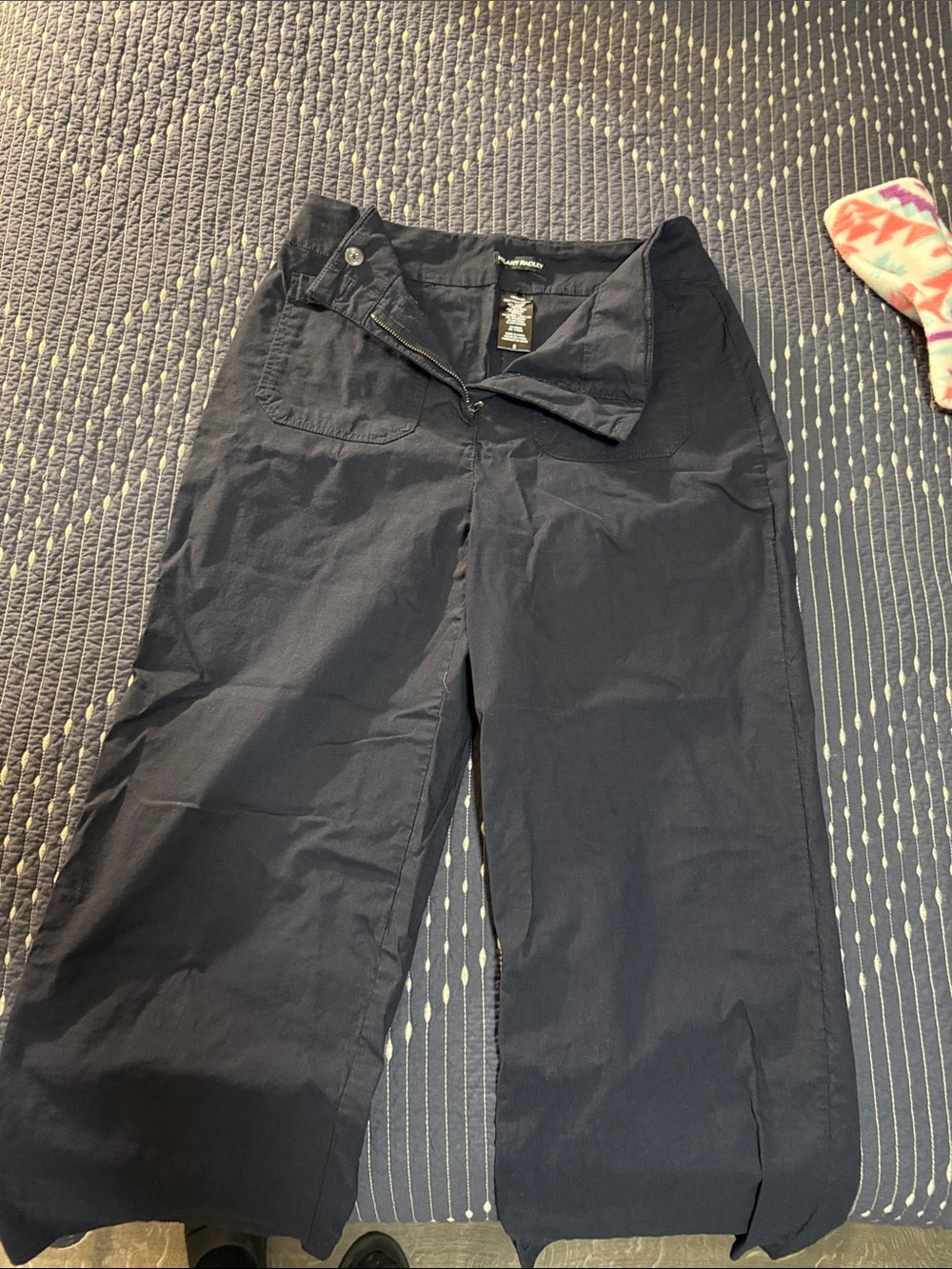 Navy Hilary Radley Wide-Leg crop Pants with Front Pockets